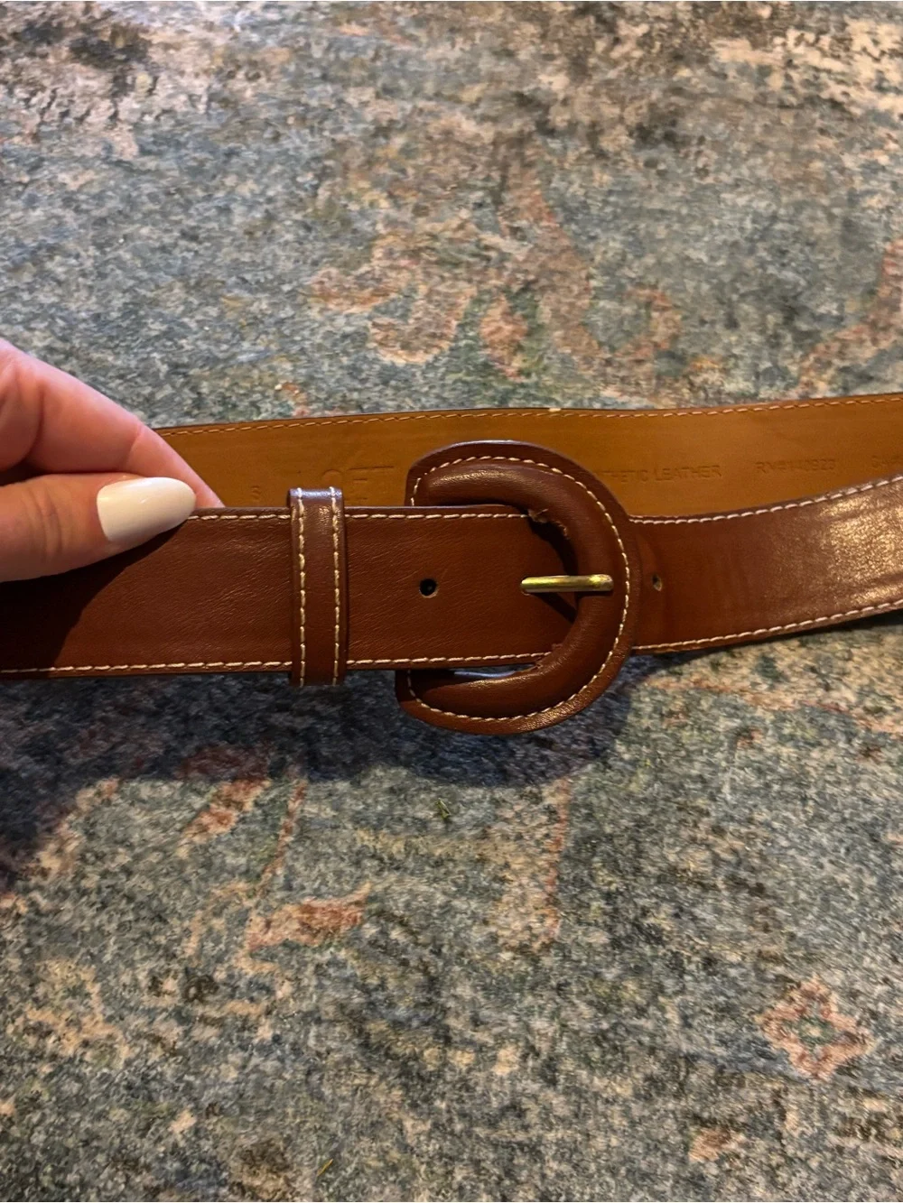 LOFT Tan Leather Belt with Brass-Tone Rounded Buckle
